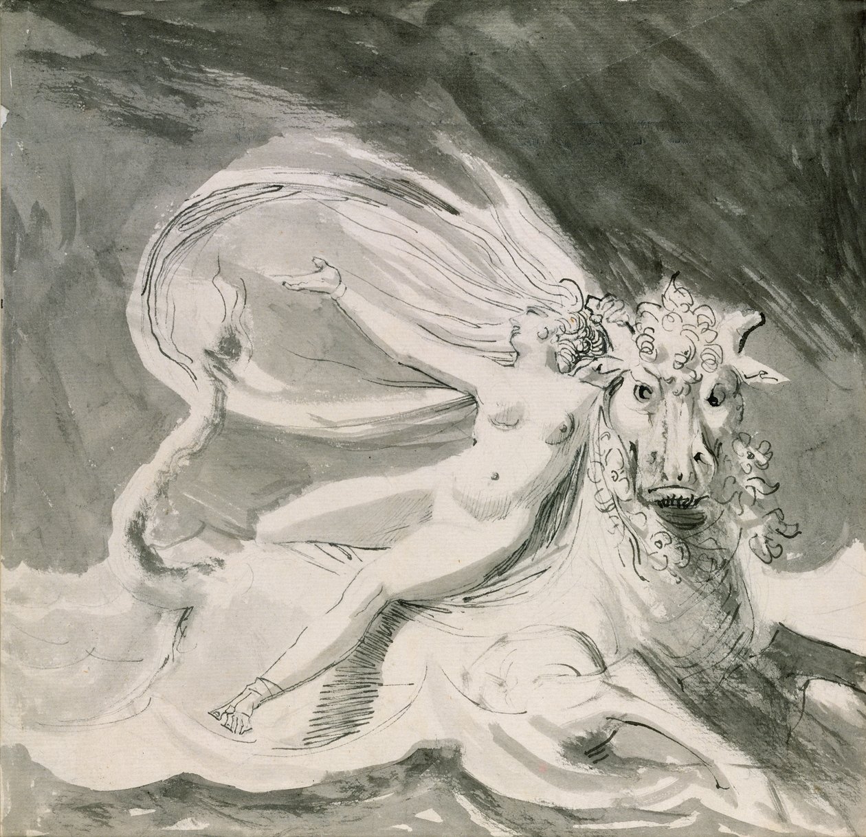 Europa og Tyren (vask med pen og blæk) af Johann Heinrich Füssli