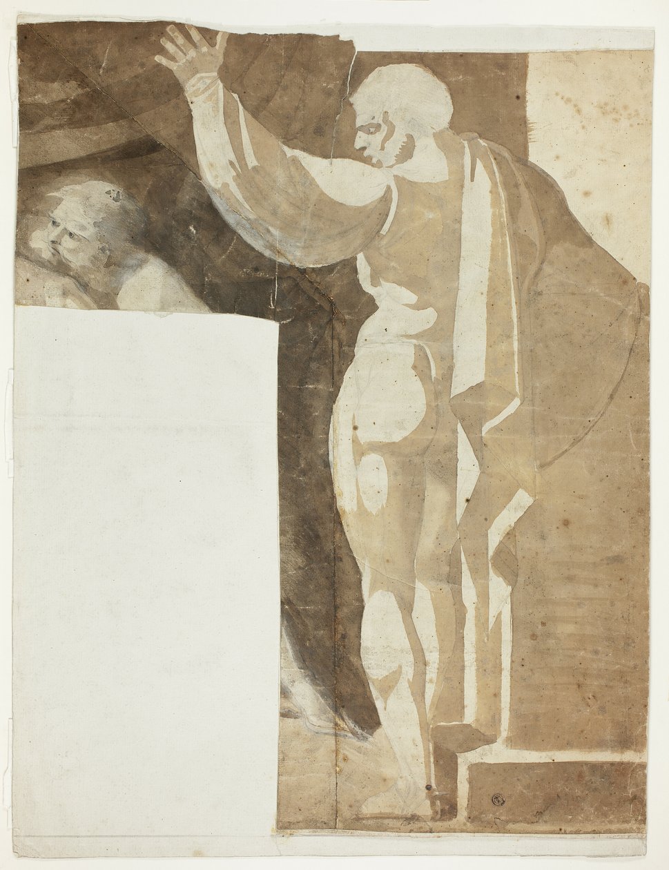 Mandsfigur med venstre arm hævet set bagfra og fragment af gammel mand af Johann Heinrich Füssli