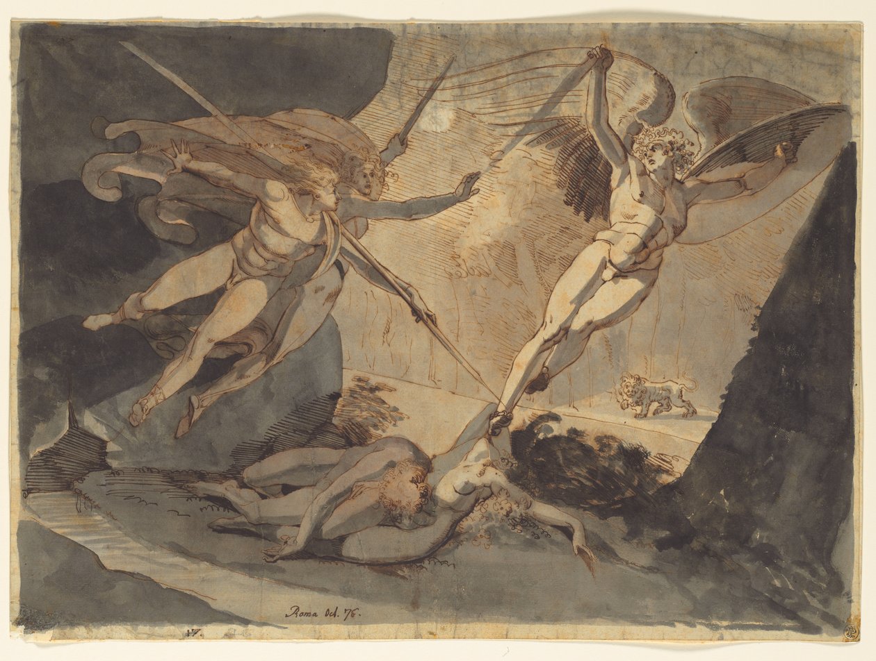 Satan starter fra berøringen af Ithuriels spyd af Johann Heinrich Füssli