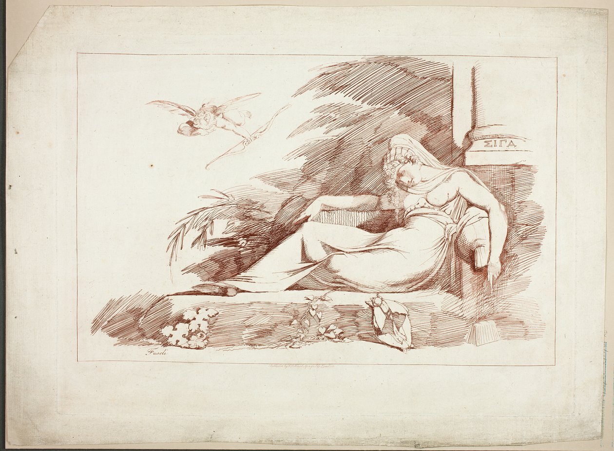 Sovende kvinde med en amor af Johann Heinrich Füssli
