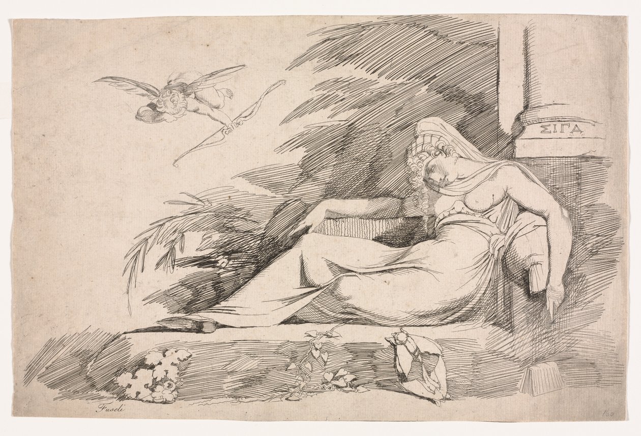 Sovende kvinde med en cupid af Johann Heinrich Füssli