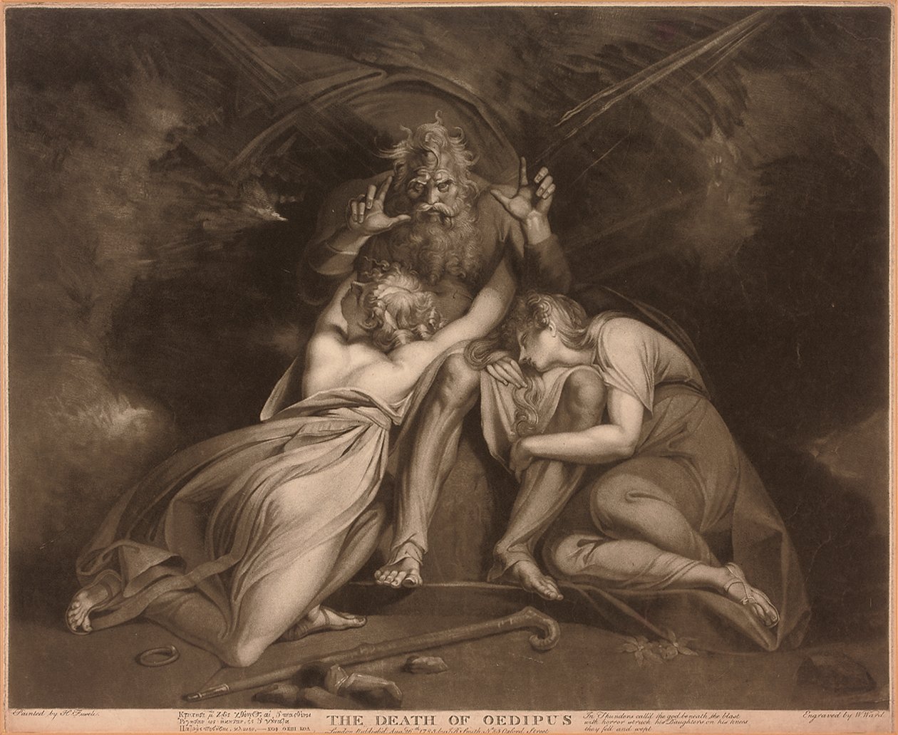 Ødipus død, indgraveret af William Ward af Johann Heinrich Füssli