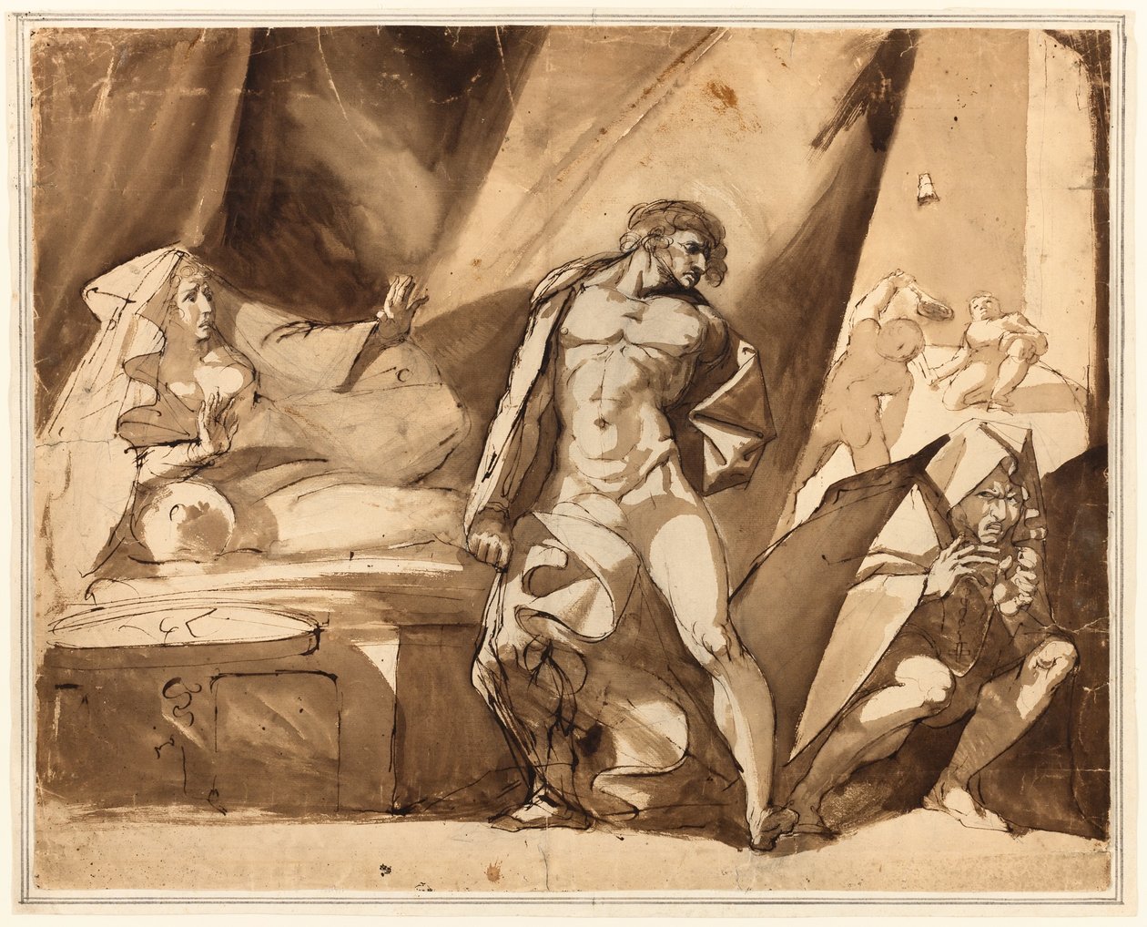 Opdagelsen (recto), To skitser af stående mandsfigurer (verso) af Henry Fuseli