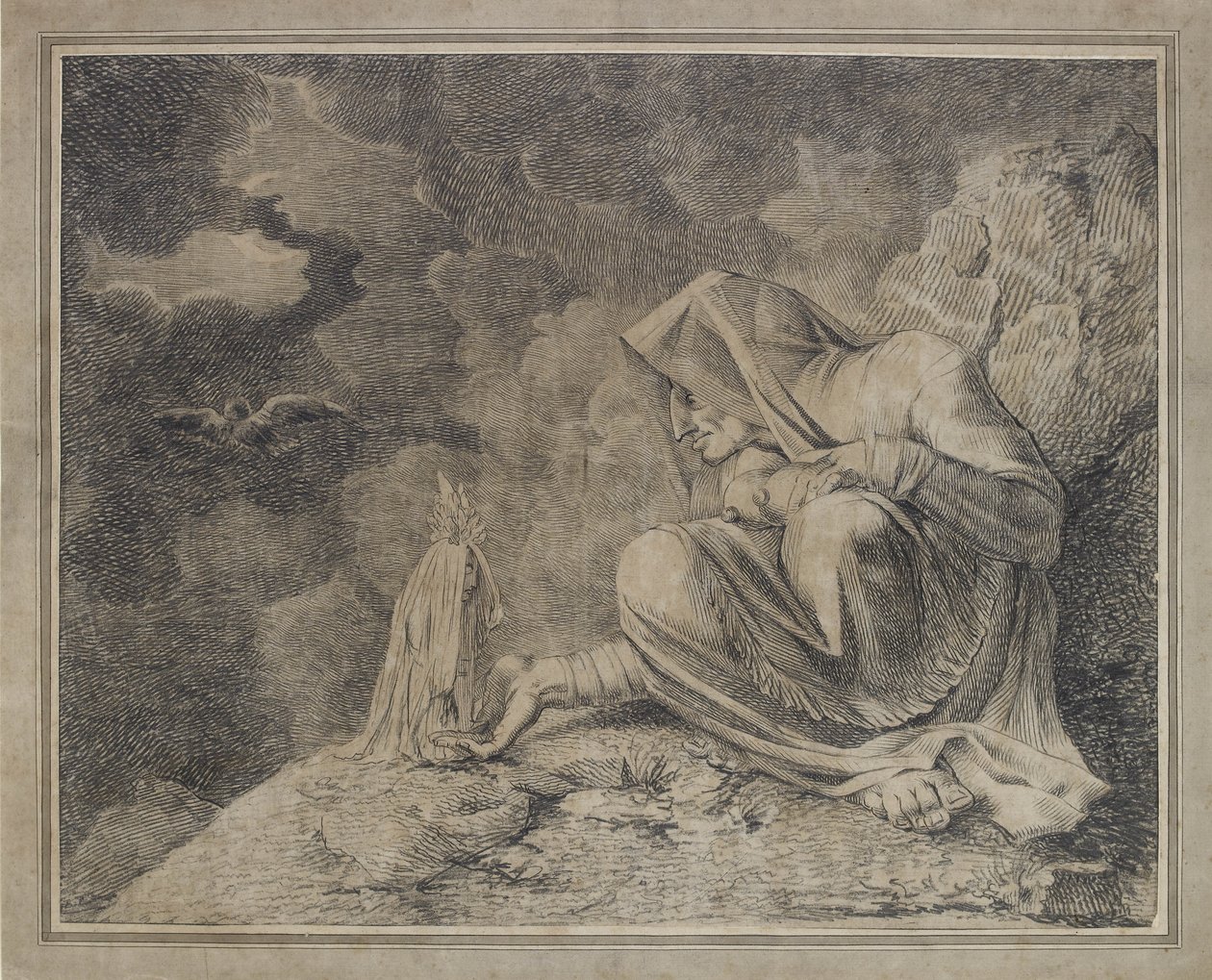 The Witch and the Mandrake, 1700-tallet (blyant og wc på papir) af Johann Heinrich Füssli