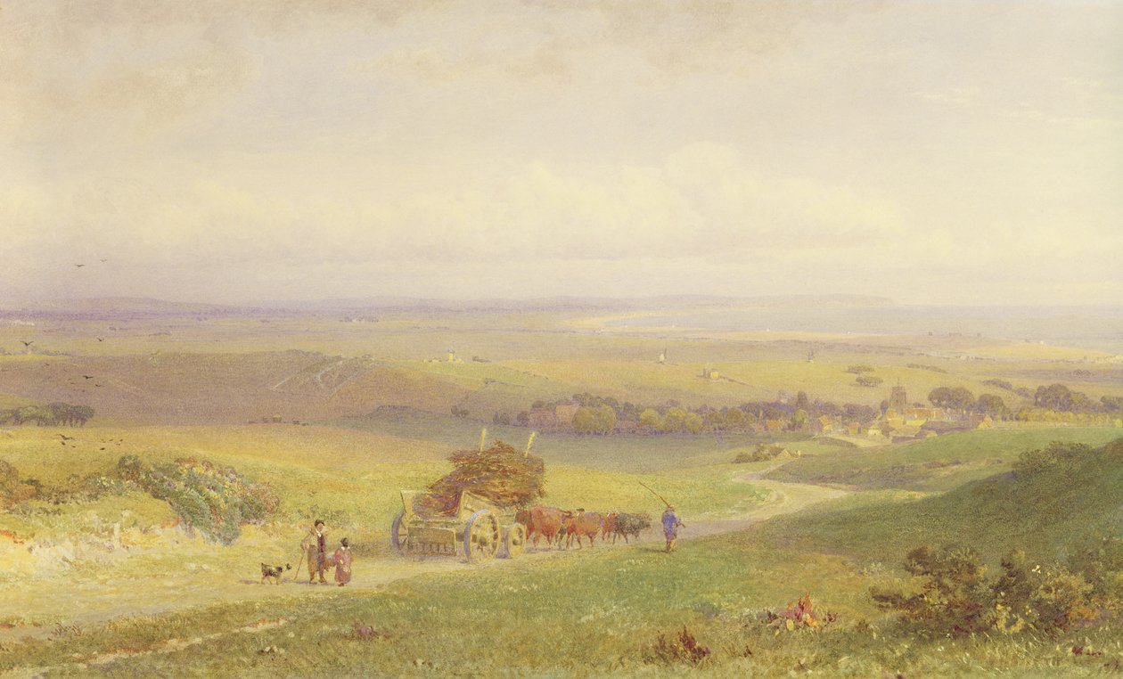 Pevensey Bay, Sussex, 1868 (wc, bc, grafit og skrabning på papir) af Henry George Hine