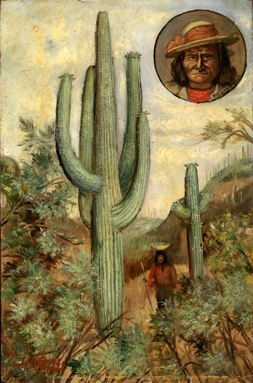 Kaktuslandskab med portræt af Geronimo, 1886-1909. af Henry H. Cross