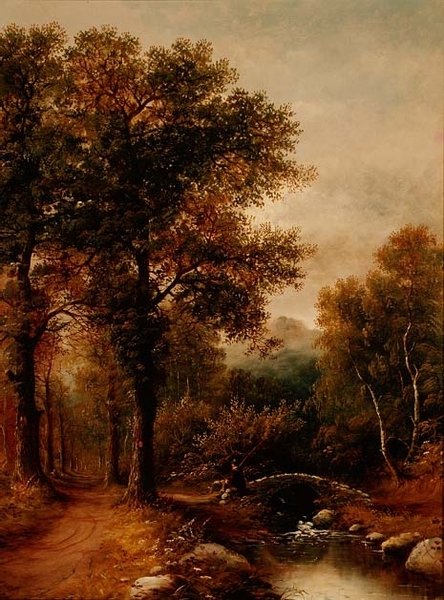 En lystfisker ved en skovstrøm af Henry Harris