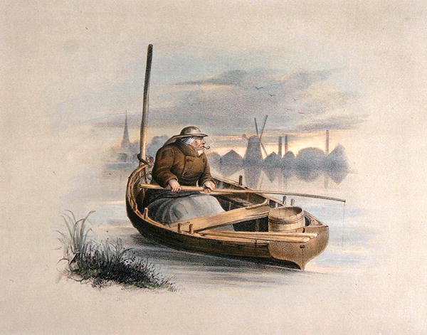 Ål bobing, Battersea, fra et sæt på seks billeder af lystfiskeri (håndfarvet litho) af Henry Heath