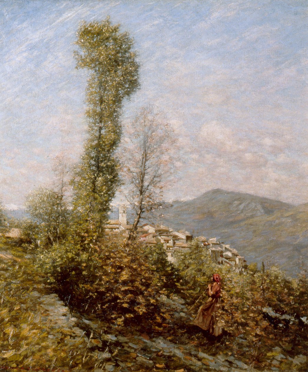 En landsby på en bjergskråning i Provence, ca. 1910-14 (olie på lærred) af Henry Herbert La Thangue