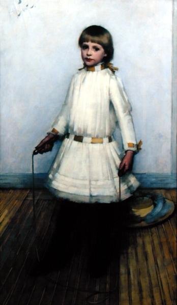 Pige med et sjippetov (olie på lærred) af Henry Herbert La Thangue