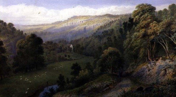 Stapleton Glen (akvarel og gouache på papir) af Henry Hewitt