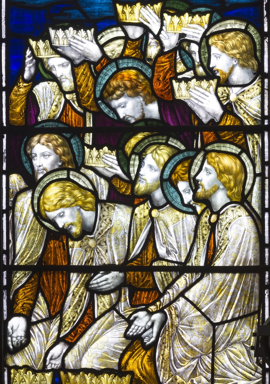 Tilbedelse af lammet, 1884 (farvet glas) af Henry Holiday