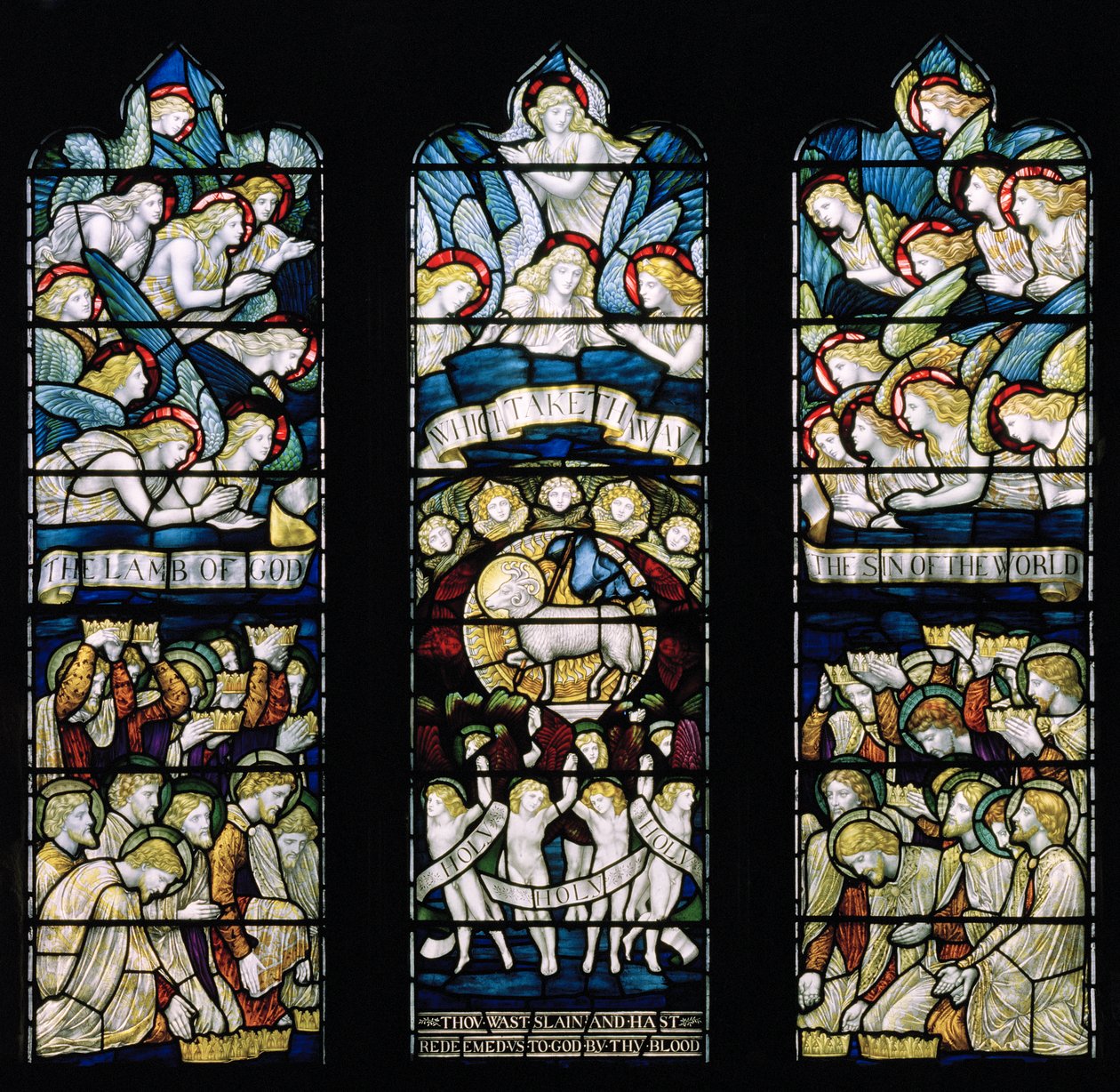 Tilbedelse af lammet, 1884 (farvet glas) af Henry Holiday