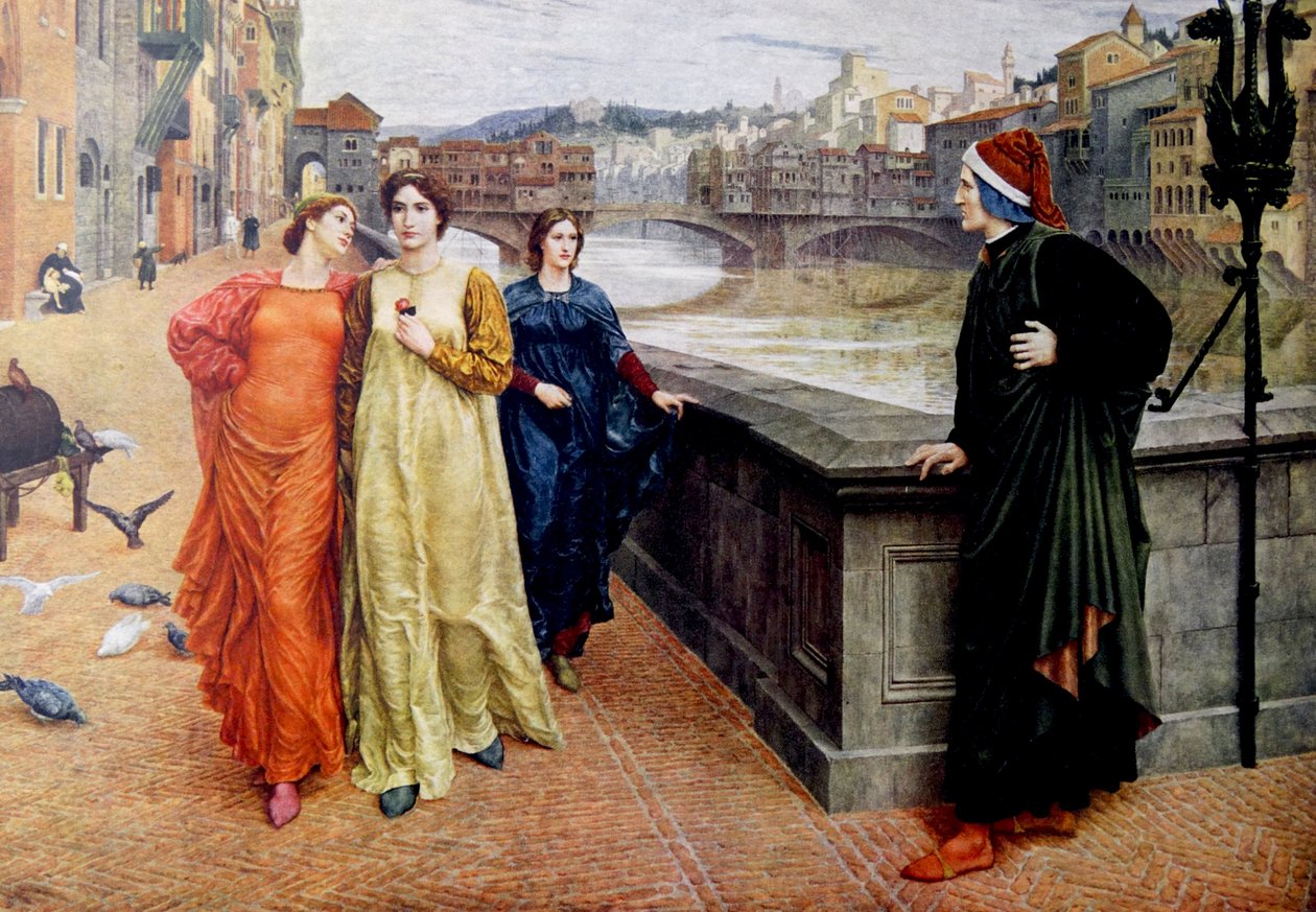 Dante Alighieri møder sin muse Beatrice Portinari i Firenze af Henry Holiday