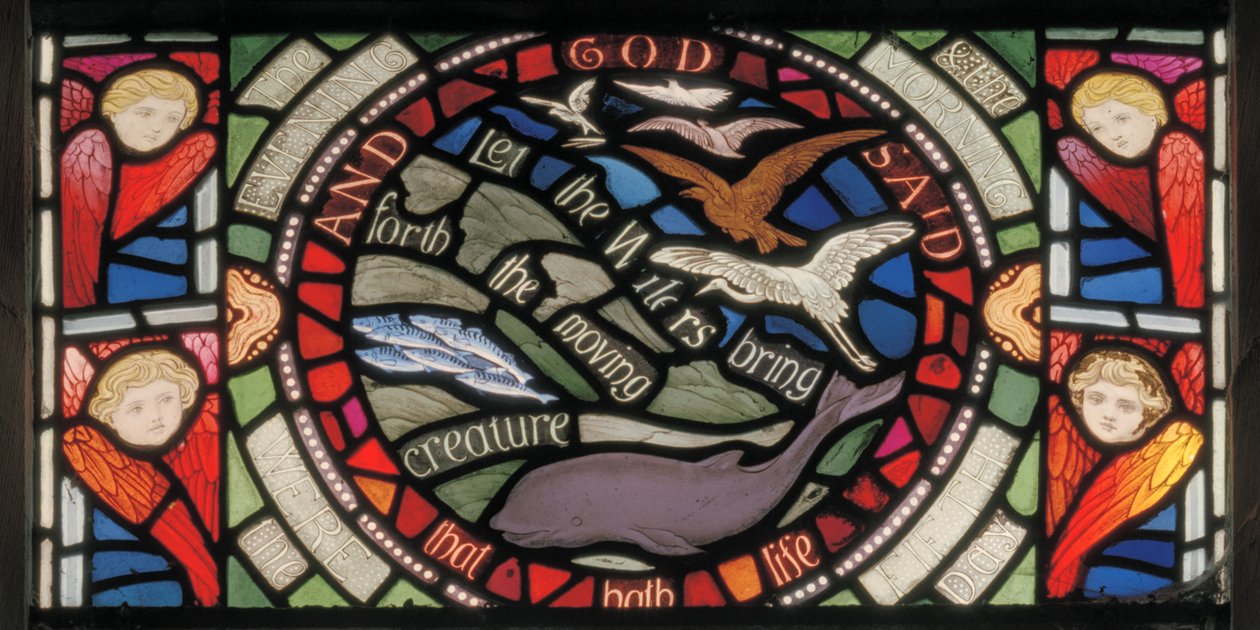 Lad The Waters Bring Forth, Benedicite-vinduesdetalje, ca. 1895 (farvet glas) af Henry Holiday