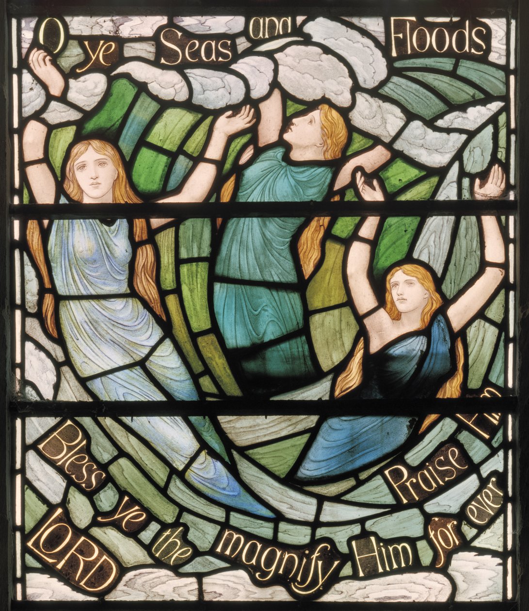 O Ye Seas & Floods, Benedicite vinduesdetalje, ca. 1895 (farvet glas) af Henry Holiday