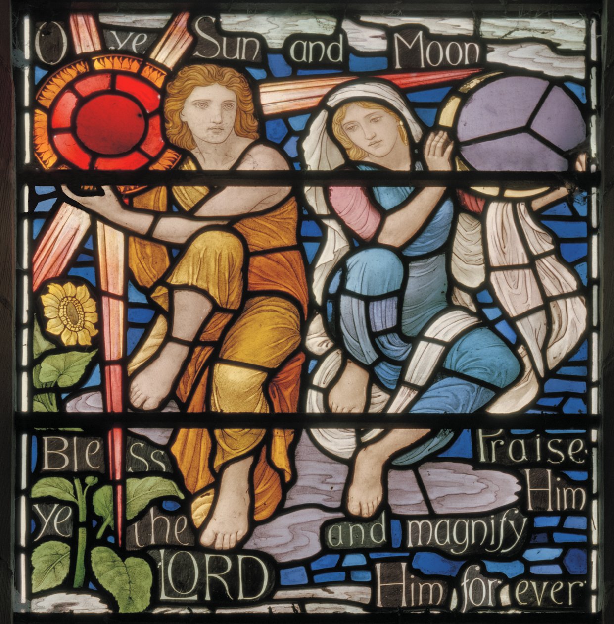 O Ye Sun & Moon, Benedicite vinduesdetalje, ca. 1895 (farvet glas) af Henry Holiday
