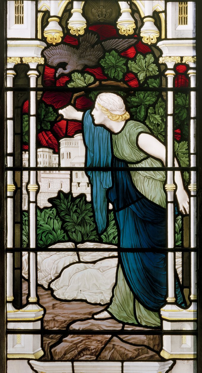 Rizpah, 1881-83 (farvet glas) af Henry Holiday