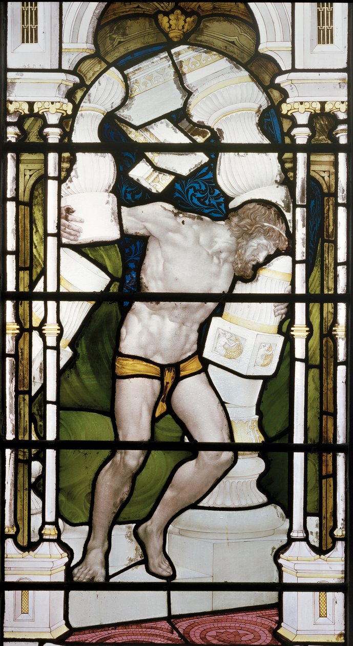 Samson og søjlerne, 1881-83 (farvet glas) af Henry Holiday