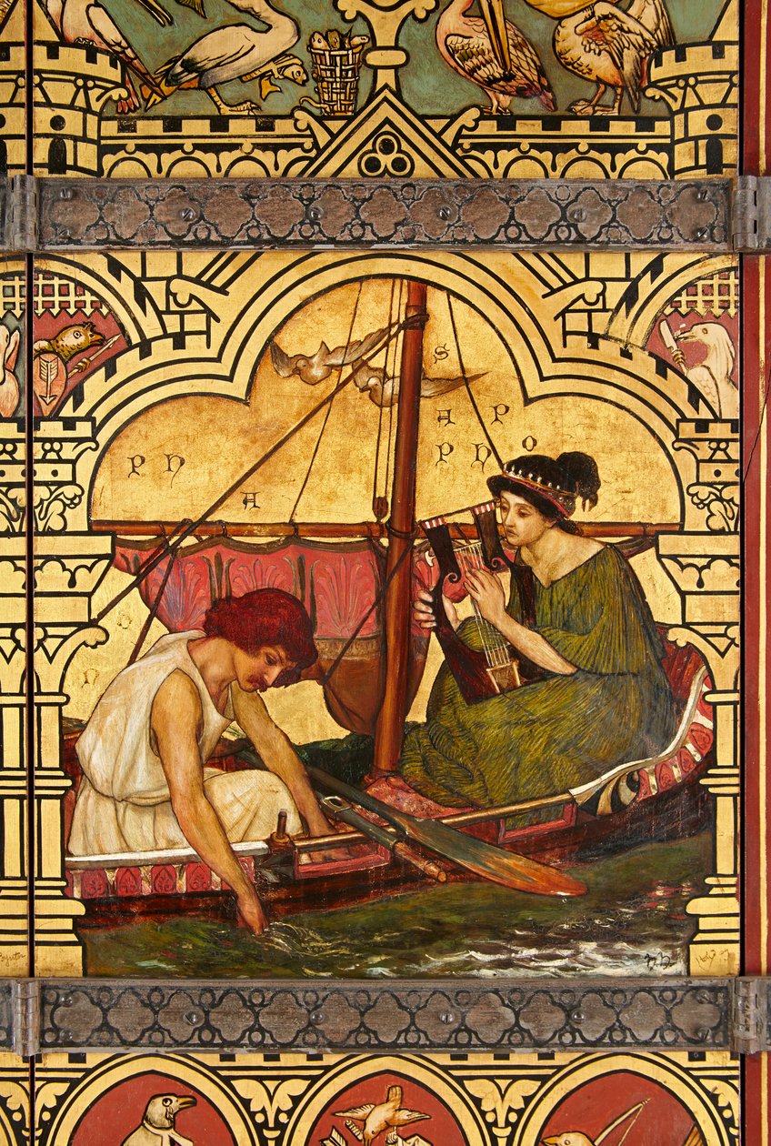 Sappho og Phaon, detalje af den store reol af Henry Holiday