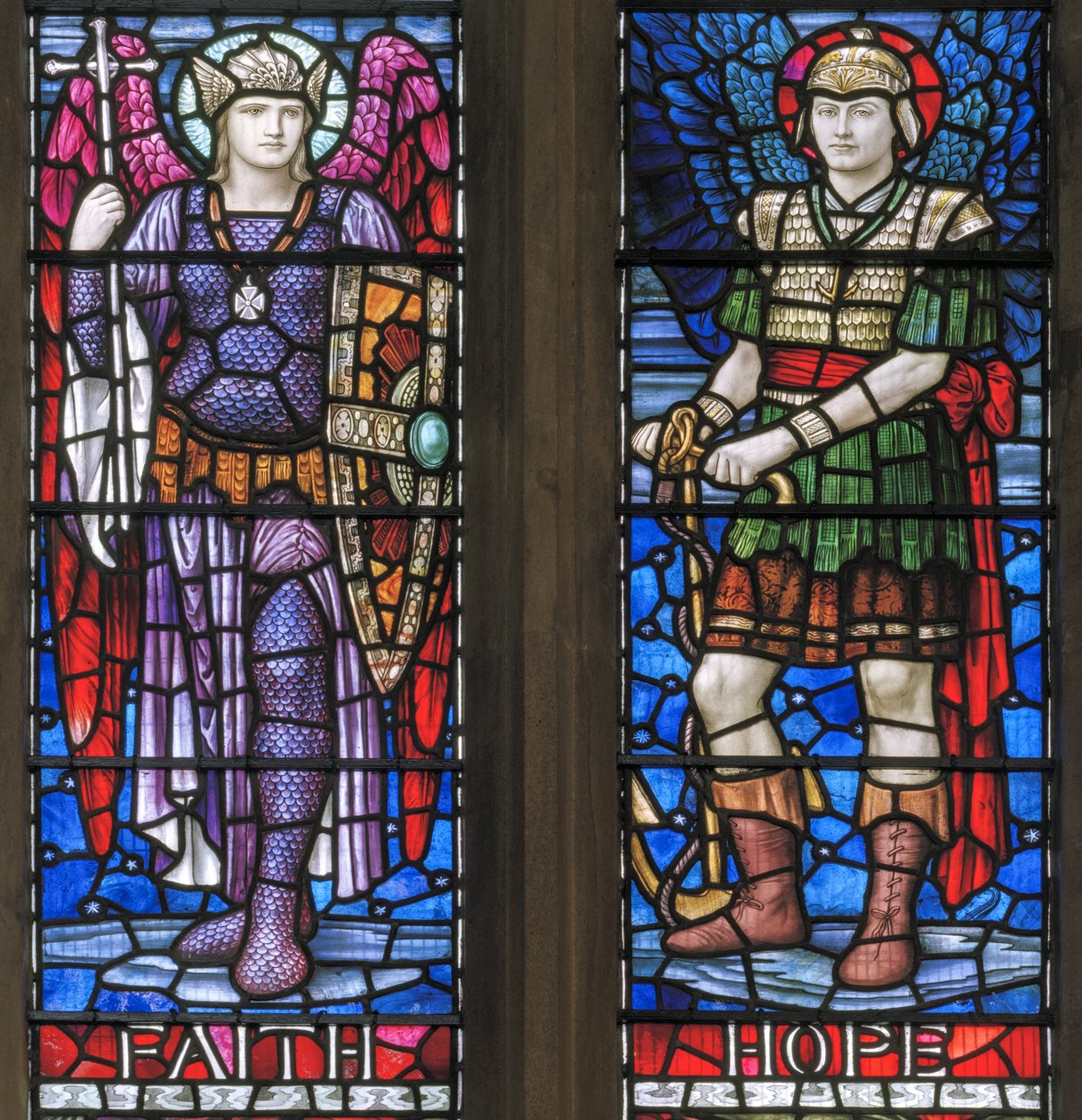 Yeovil, St John The Baptist, Lowndes & Drury, Henry Holiday, Faith & Hope, 1917-18 af Henry Holiday