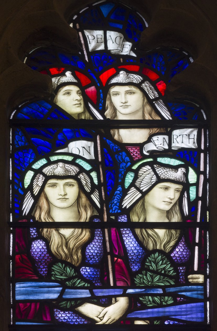 Yeovil, St John The Baptist, Lowndes & Drury, Henry Holiday, Peace On Earth, Engle, 1917-18 af Henry Holiday