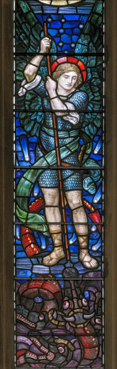 Yeovil, St John The Baptist, Lowndes & Drury, Henry Holiday, Ærkeenglen St Michael & Dragons, 1917-18 af Henry Holiday