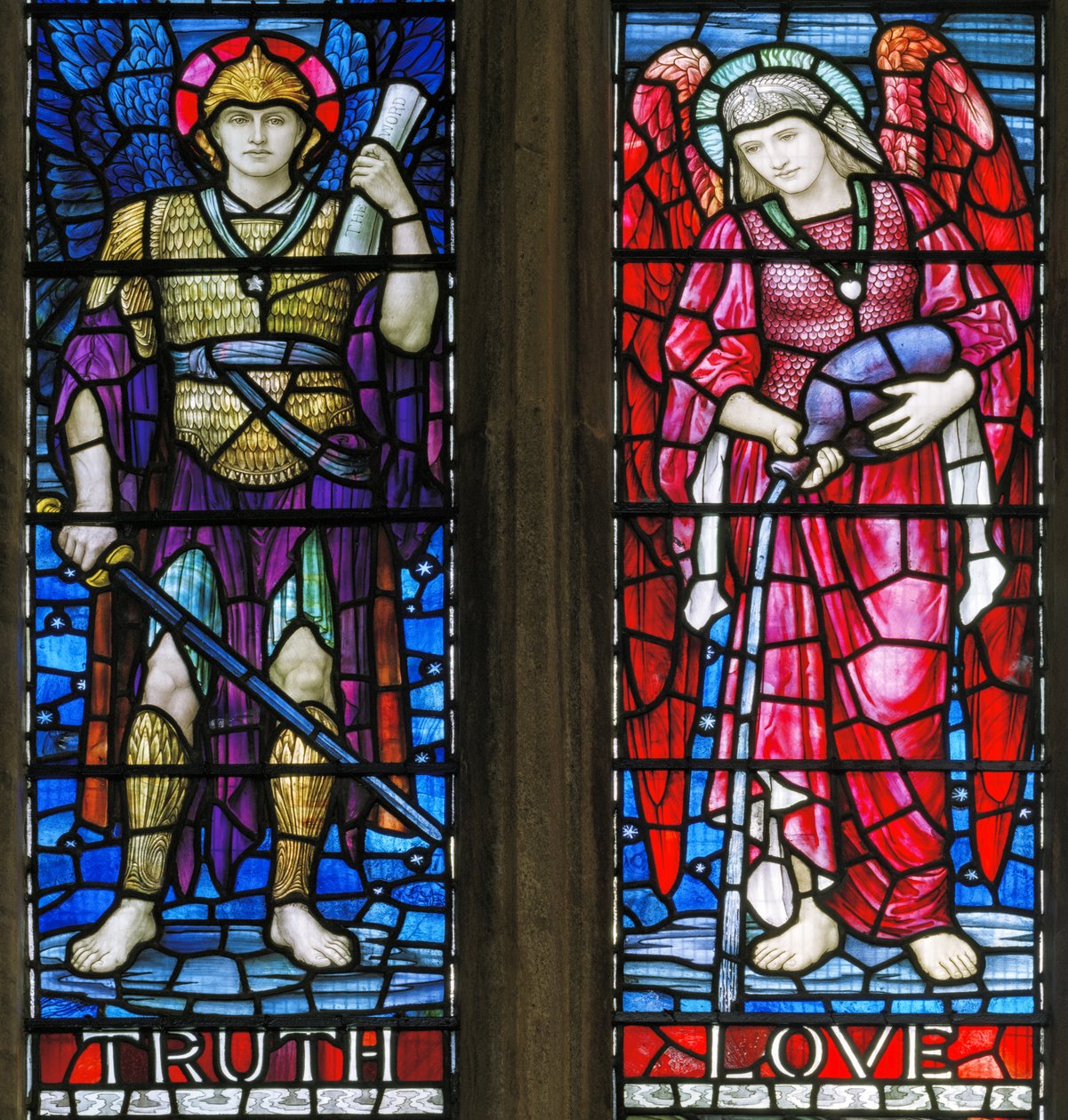 Yeovil, St John The Baptist, Lowndes & Drury, Henry Holiday, Truth & Love, 1917-18 af Henry Holiday