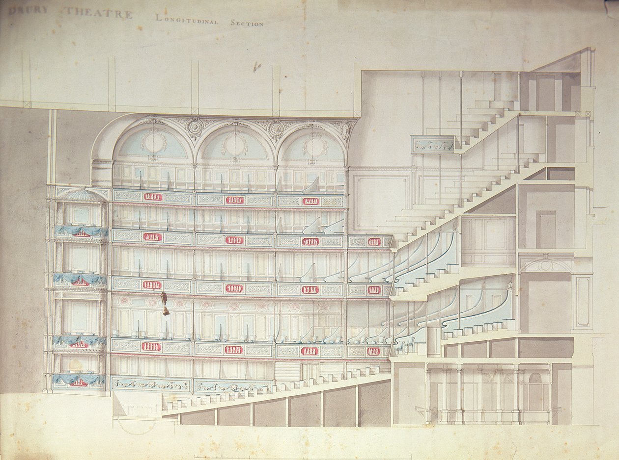 Drury Lane Theatre, snittegning af interiøret af Henry Holland