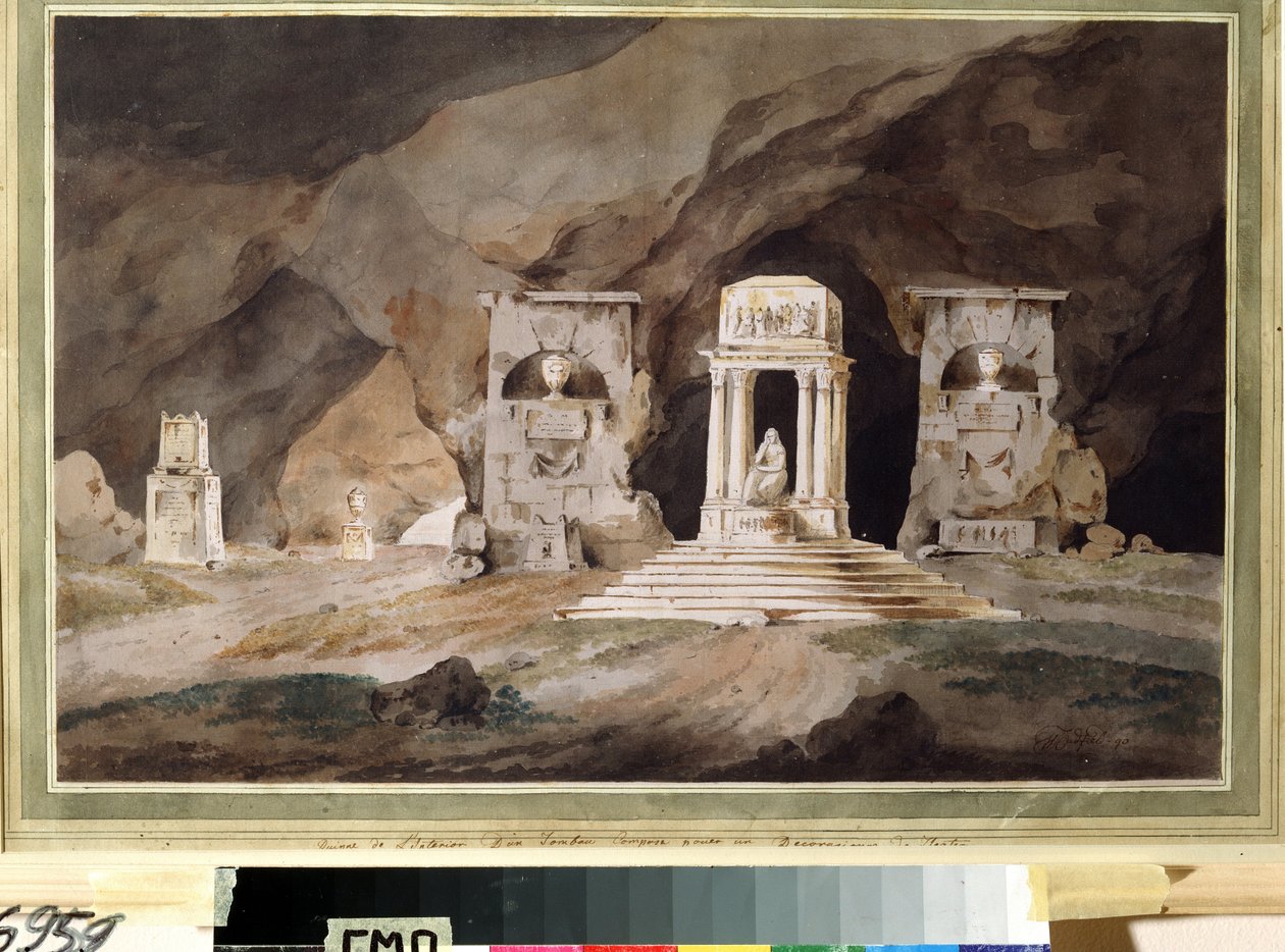 ""En kirkegård"" (Gamle kirkegård) Teaterindretning tegnet i akvarel af Henry Hudfield (1700-tallet) 1790 Museum Palace Theatre Ostankino, Moskva af Henry Hudfield