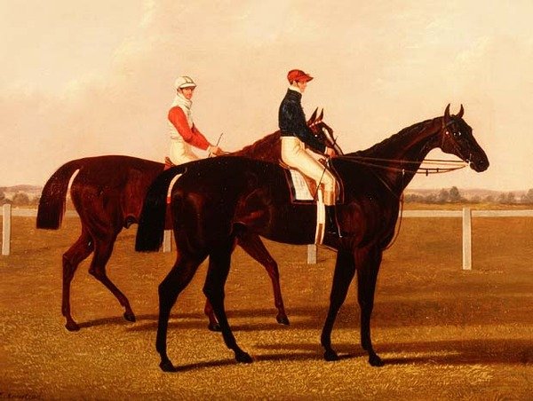 Væddeløbshestene "Charles XII" og "Euclid" med jockeyer op af Henry Hugh Armstead