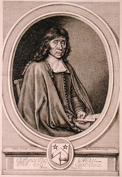 Portræt af Thomas Mace (1612-1706) graveret af William Faithorne (1656-c.1701) (gravering) af Henry I (after) Cooke