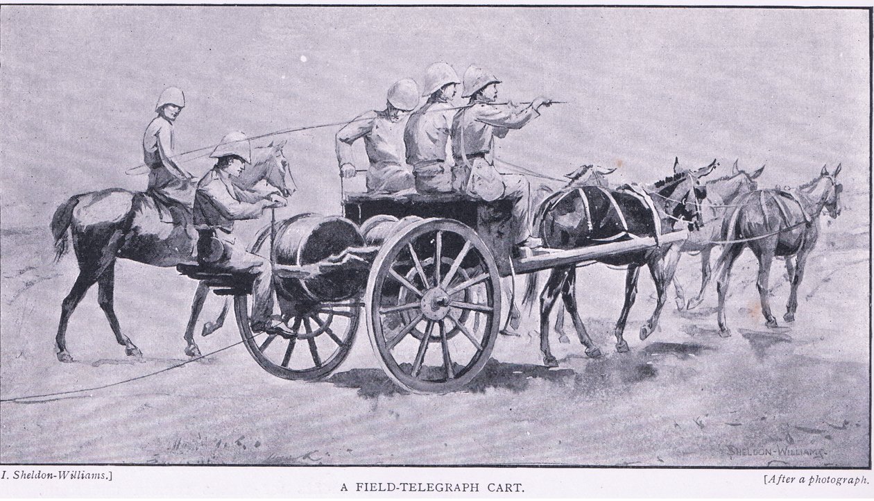 En felttelegrafvogn, fra After Pretoria: The Guerilla War udgivet af Harmsworth Bros Limited, 1901 af Henry Inglis Jodrel Sheldon Williams