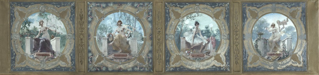Skitse til Lobau-galleriet på rådhuset i Paris: Poesi. Glæde. La Danse. La Grace, i 1890 (olie på lærred) af Henry Jean Louis Boureau