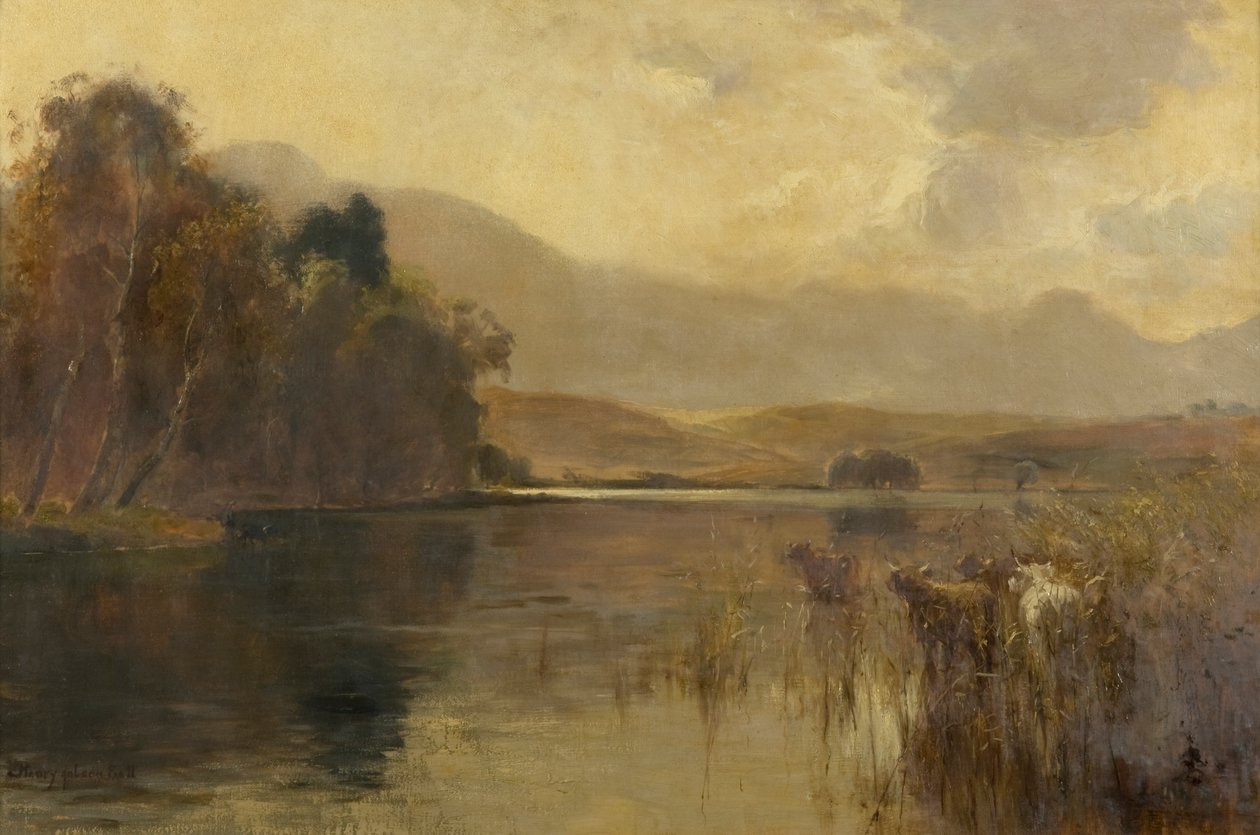 Autumn, Loch Meikle, Inverness-shire (olie på lærred) af Henry Jobson Bell