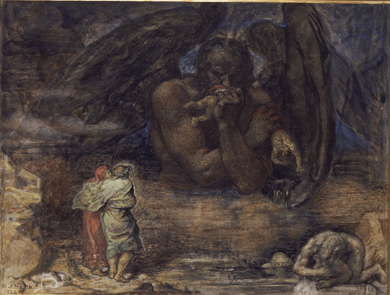 Dante og Virgil møder Lucifer i helvede af Henry John Stock