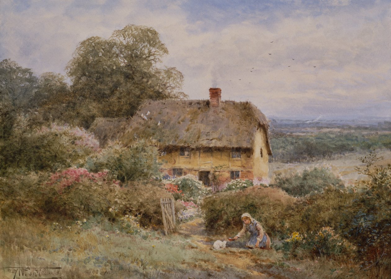 A Picturesque Cottage, Warwickshire (blyant og akvarel) af Henry John Sylvester Stannard