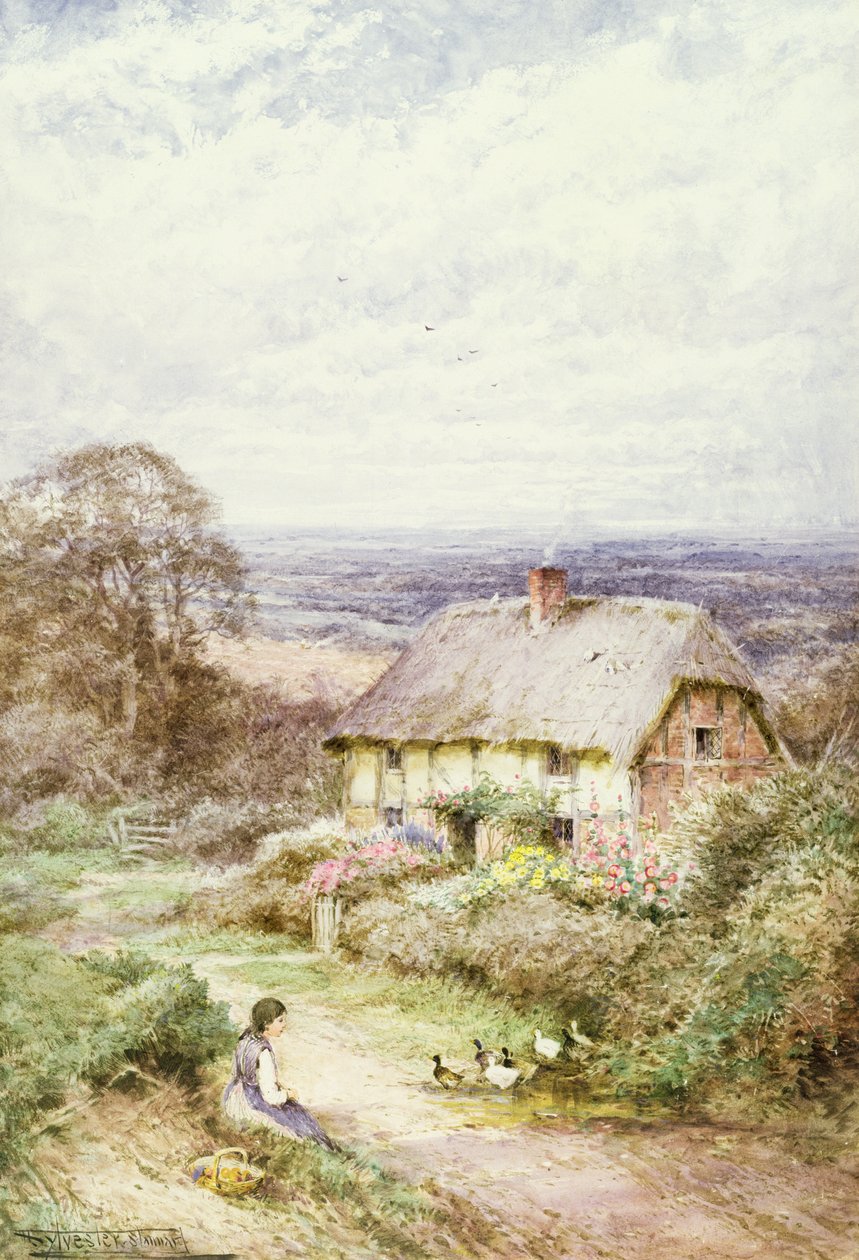 The Thatched Cottage (akvarel) af Henry John Sylvester Stannard