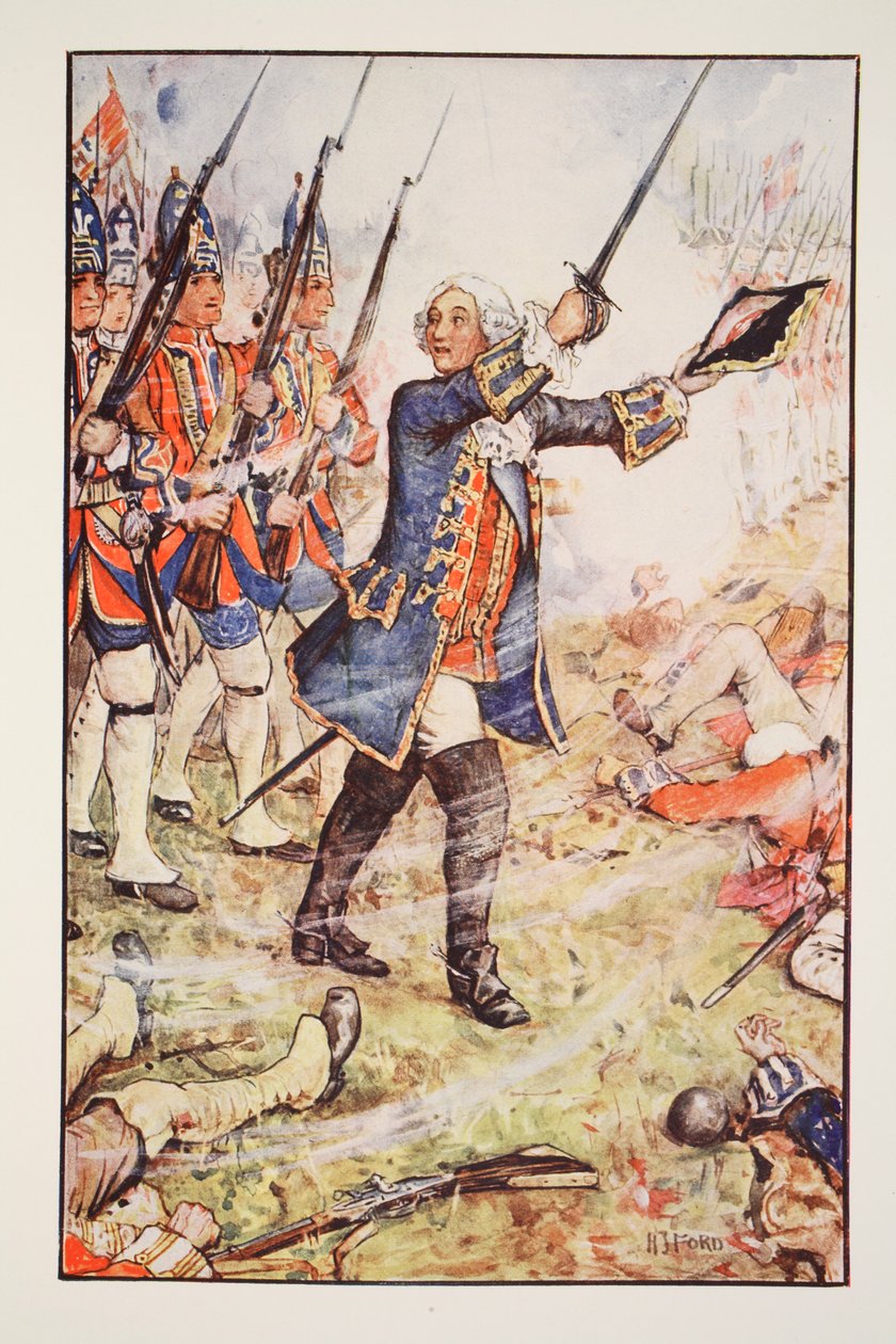 George II ved Dettingen, 1743, illustration fra 