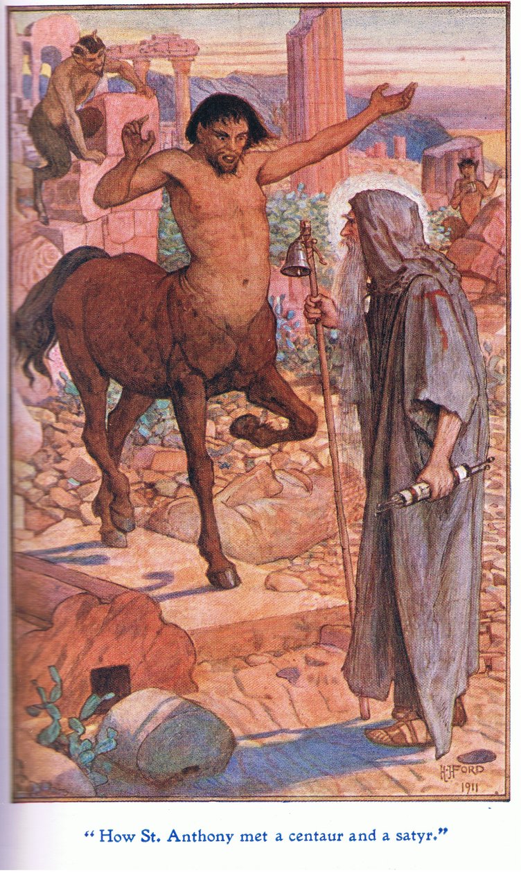 Hvordan Sankt Antonius mødte en kentaur og en satyr, 1912 af Henry Justice Ford