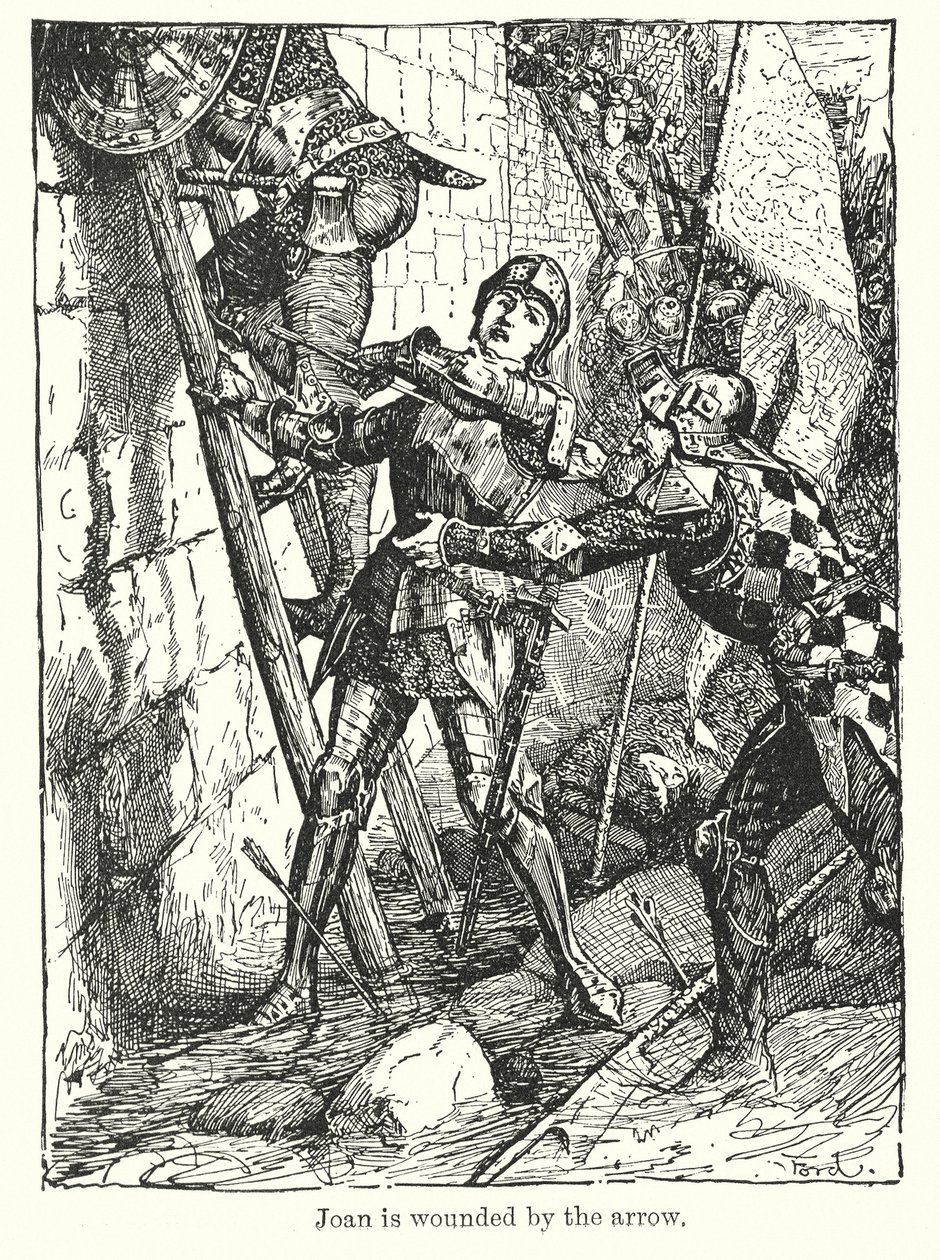 Joan bliver såret af pilen (litografi) af Henry Justice Ford