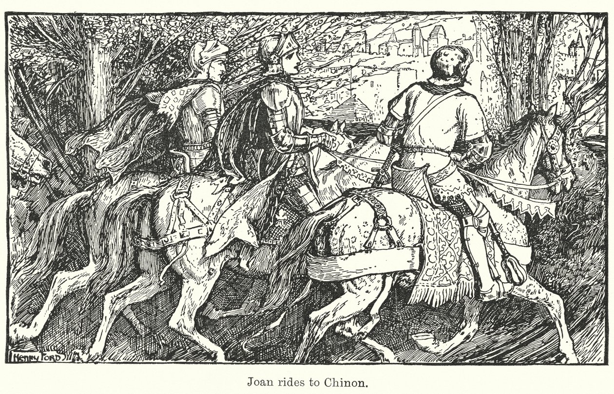 Joan kører til Chinon (litografi) af Henry Justice Ford