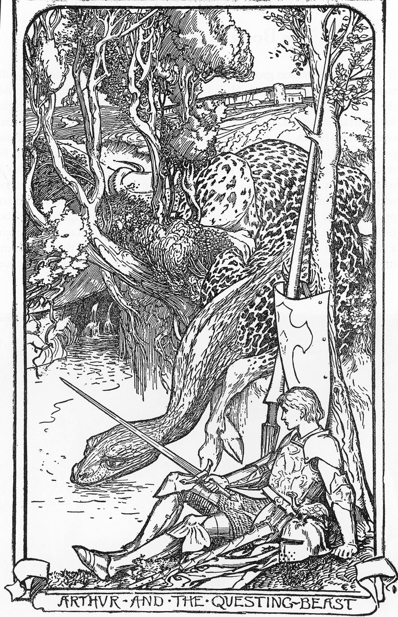 King Arthur and the Questing Beast Illustration af HJ Ford (1860-1940) fra "The book of romance" 1902 Privat samling af Henry Justice Ford