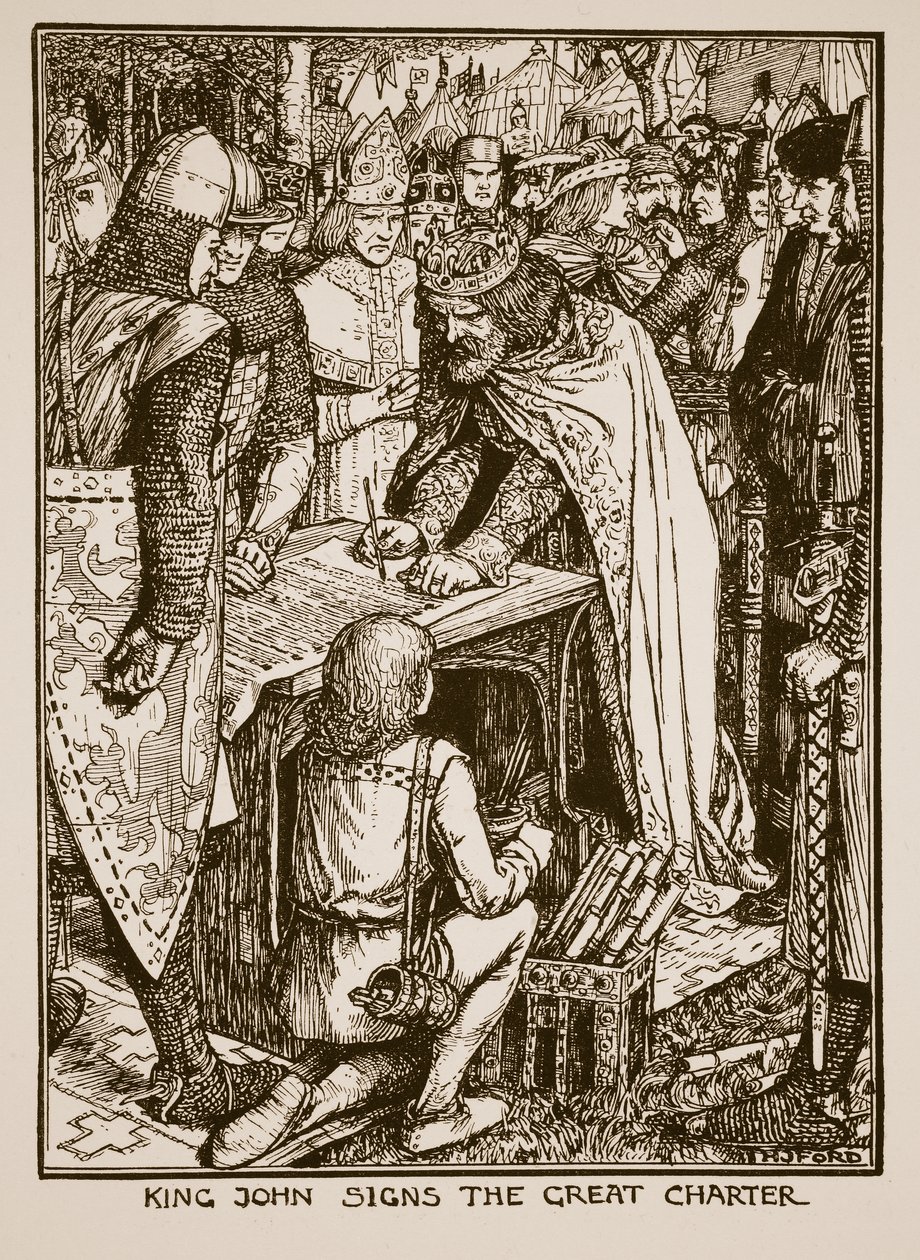 King John synger The Great Charter, illustration fra 