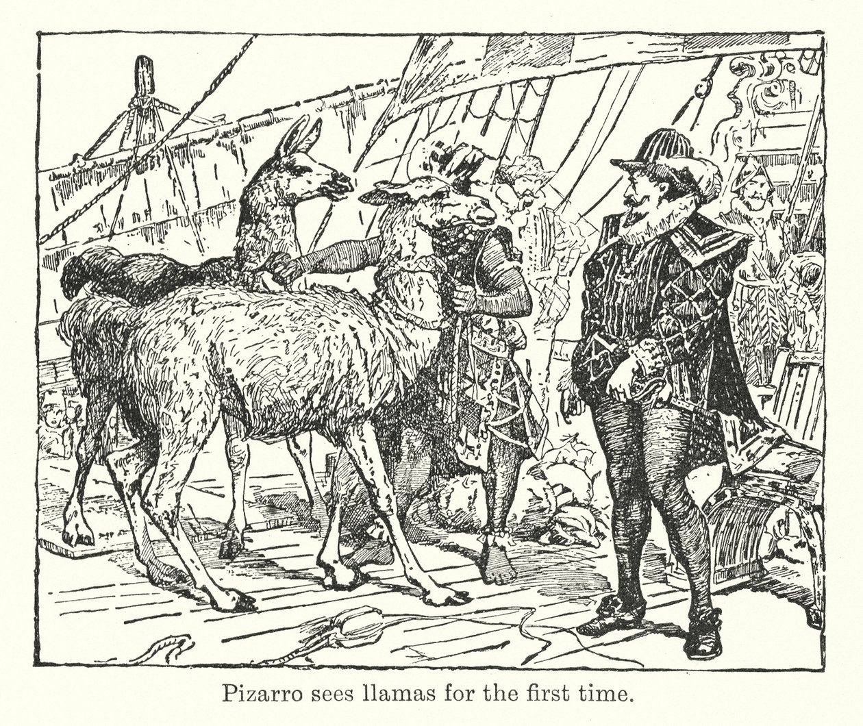 Pizarro ser lamaer for første gang (litografi) af Henry Justice Ford