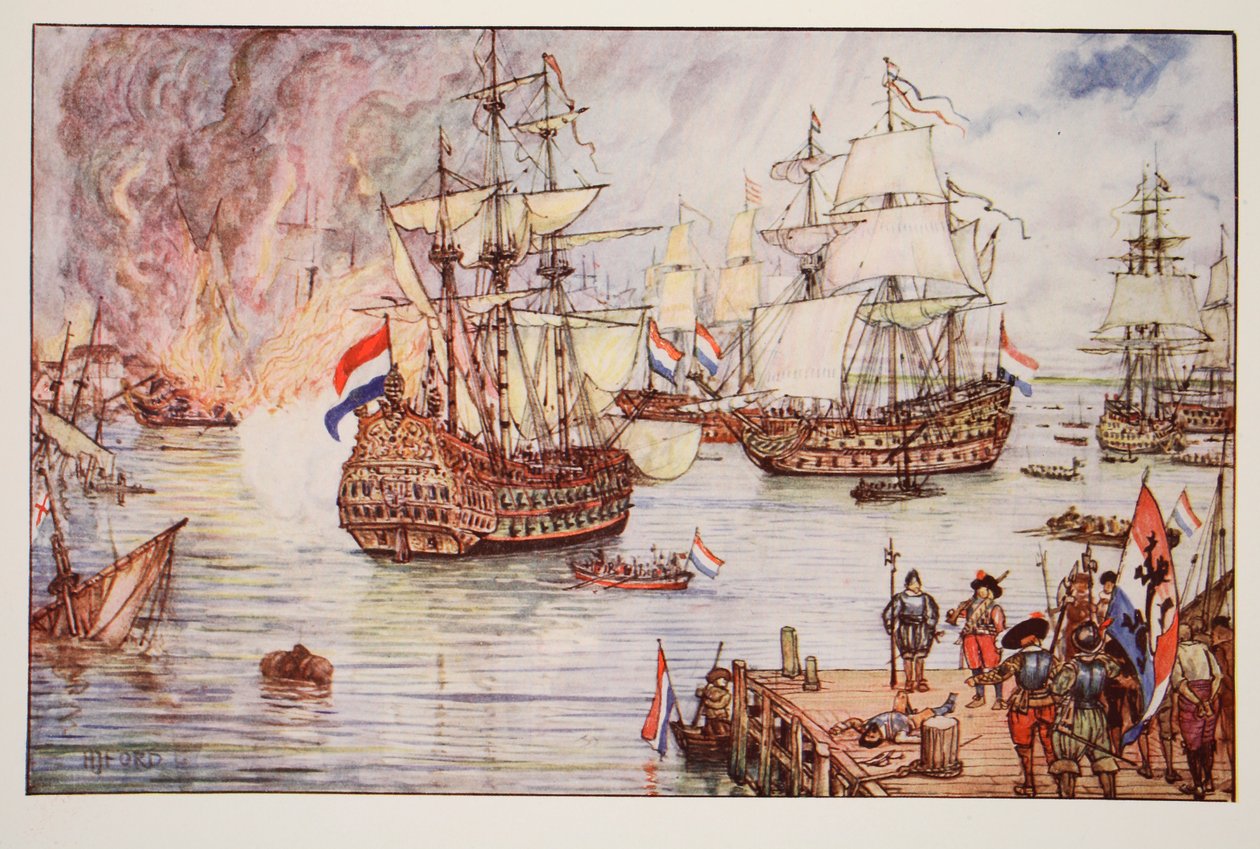 The Dutch in the Medway, illustration fra 