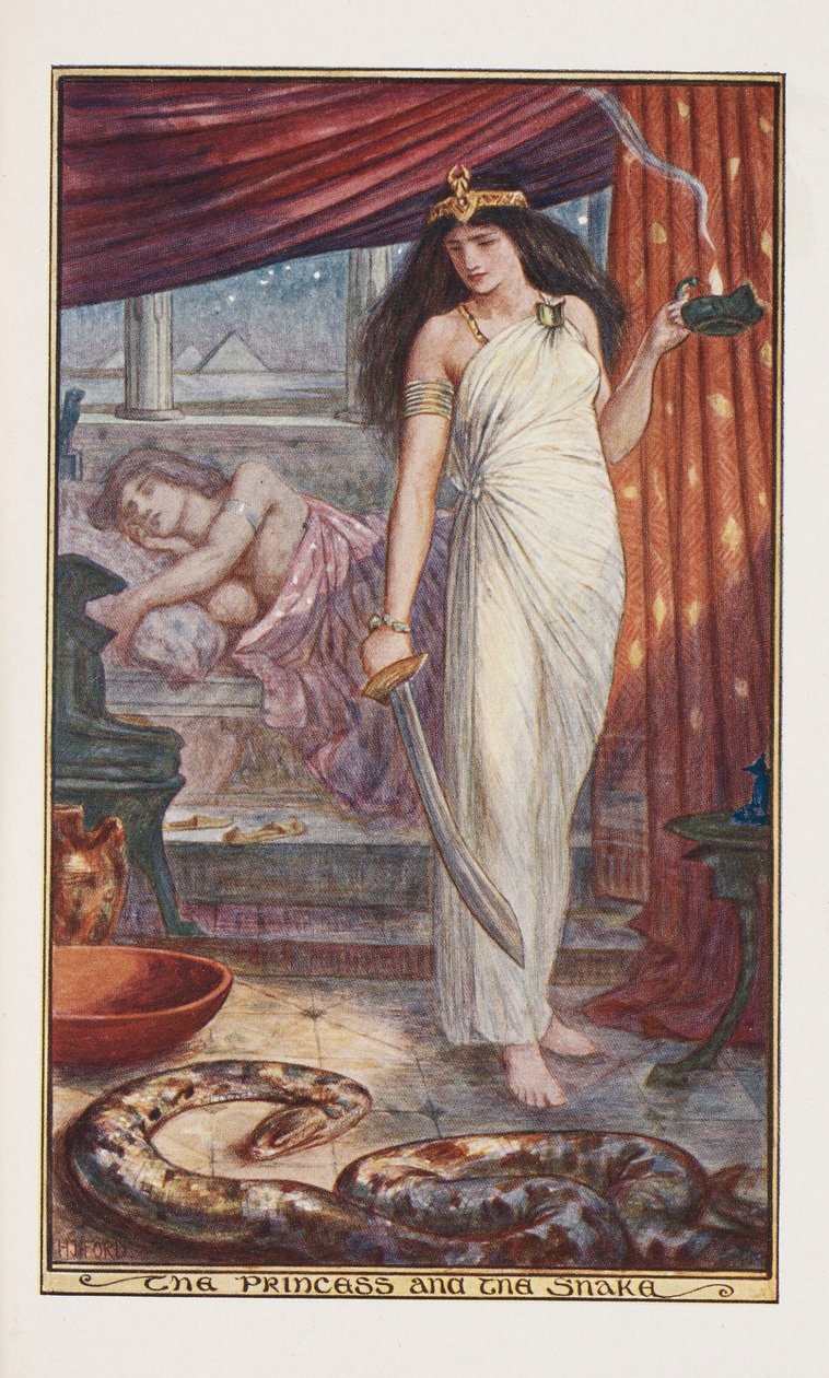 The Princess and the Snake, illustration fra The Brown Fairy Book af Andrew Laing, 1904 af Henry Justice Ford