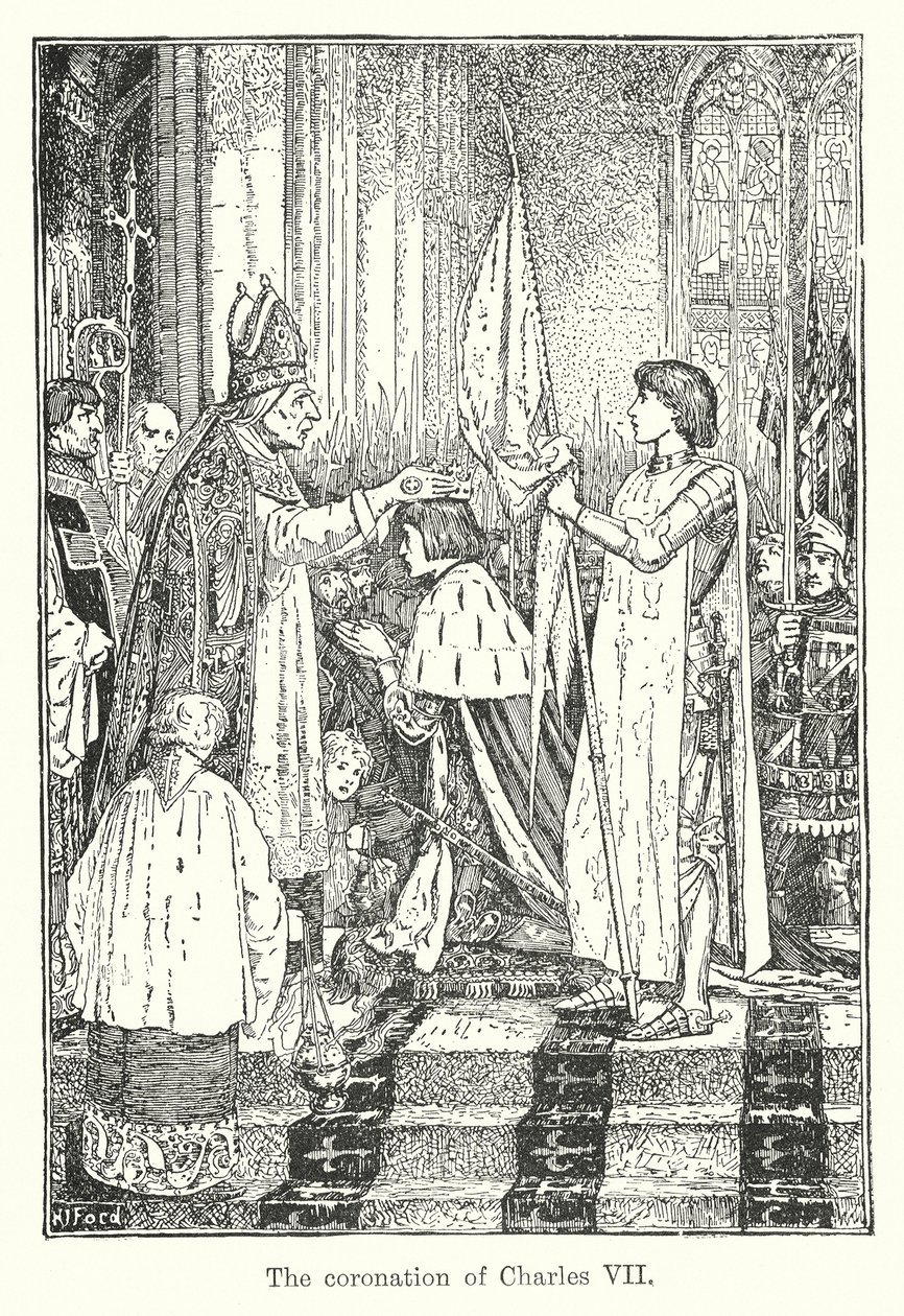 Kroningen af Karl VII (litografi) af Henry Justice Ford