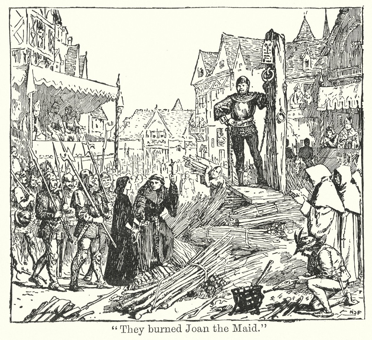 "De brændte Joan the Maid" (litografi) af Henry Justice Ford