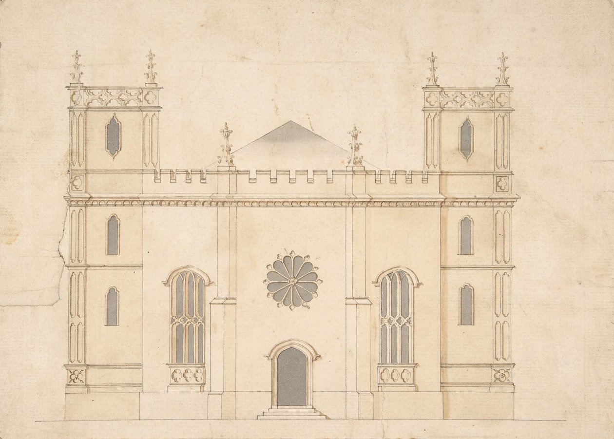 Facade af en gotisk vækkelseskirke, 1745-76. af Henry Keene.